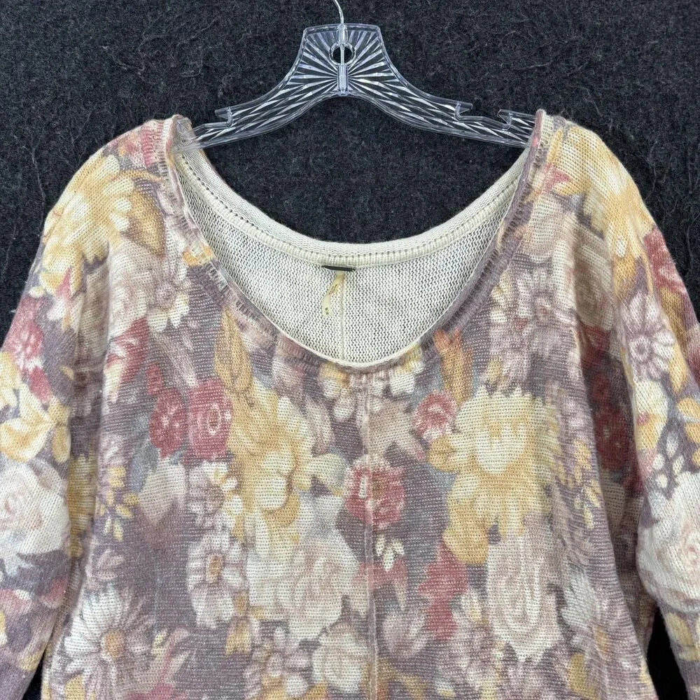 Free People Sweater Women's Medium Multi Floral Open Knit Pullover Top